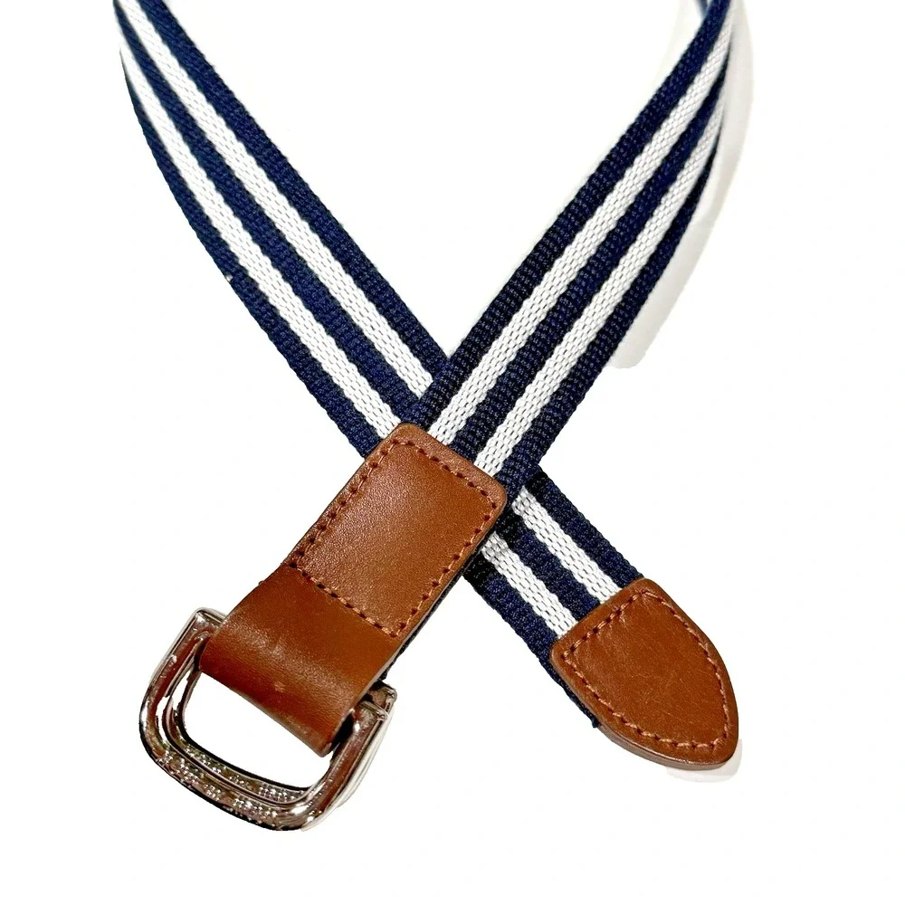 Janie & Jack Leather Canvas Belt Boys 2T 3T Blue Brown Easter Preppy Stripe